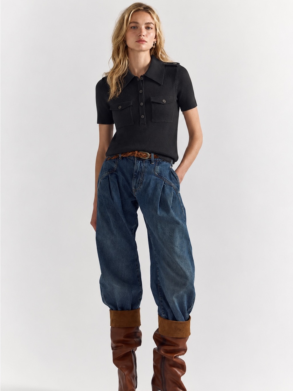 189. Ricki's Navy Short-Sleeve Polo Shirt with Patch Pockets